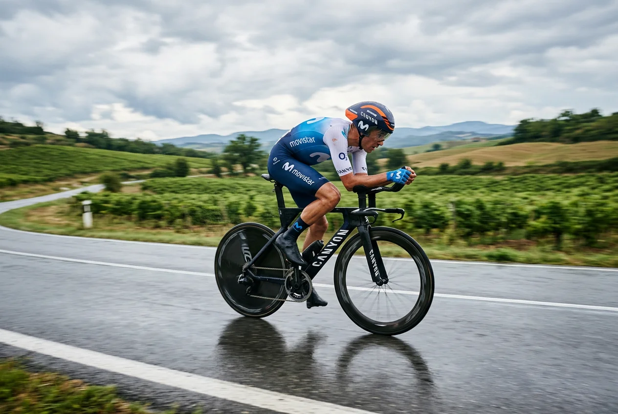 Ciclista profesional analizando el perfil de una etapa de montaña - estrategias de apuestas en ciclismo
